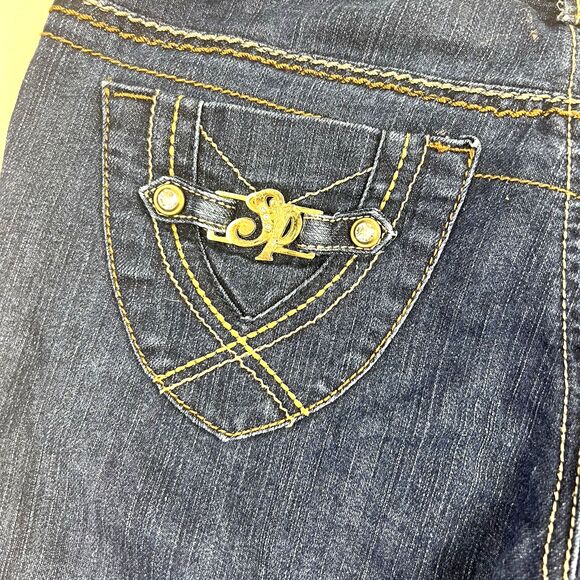 Southpole Womens Bermuda Denim Shorts With Gold Logo, Embroidered Back Pockets - Picture 10 of 14